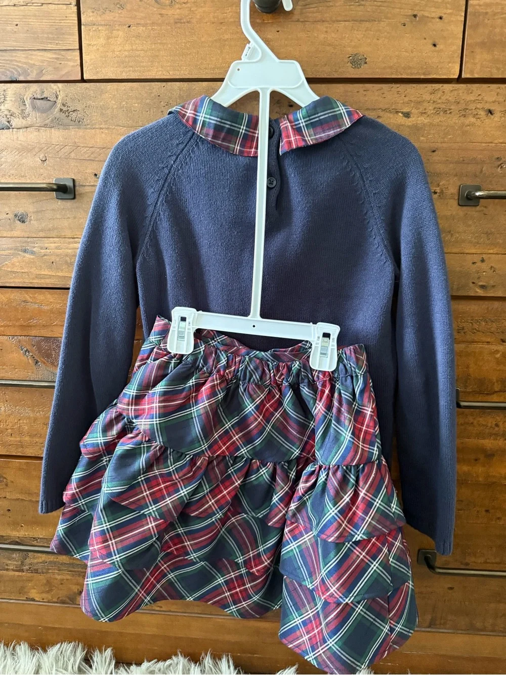 Gymboree Navy Sweater with Red & blue Plaid ruffled skirt